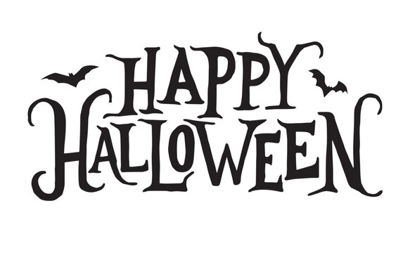 Spooky Happy Halloween Lettering. Handwritten Halloween Calligraphy For Greeting Cards, Posters, Banners, Flyers and Invitations. Halloween Text For Social Media Posts.