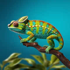 Foto op Canvas green chameleon with a long curly tail © Moribuz Studio