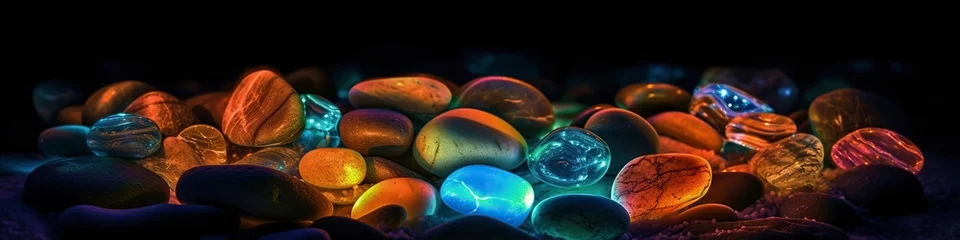 Poster illustration, colored luminescent stones on the beach, website headers © Jorge Ferreiro