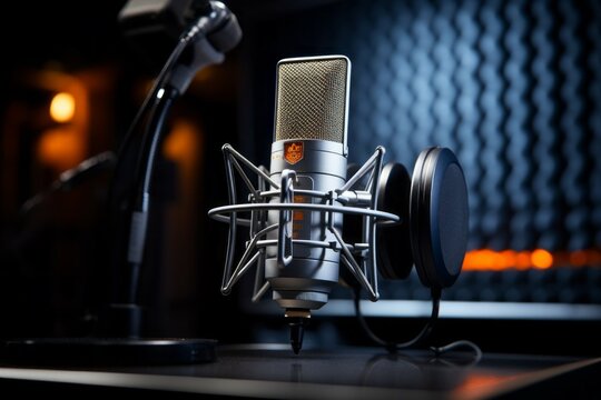 Equipment in a recording studio. Background with selective focus and copy space