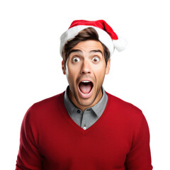 Excited and Surprised Young man in santa cap