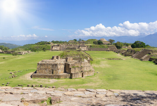 High and complete view of the archaeological zone of Oaxaca Mexico. mount alban