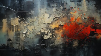 An abstract painting with orange and red colors