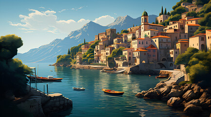 Amalfi coast scenery Italy beautiful, presentation pictures, Illustration - obrazy, fototapety, plakaty
