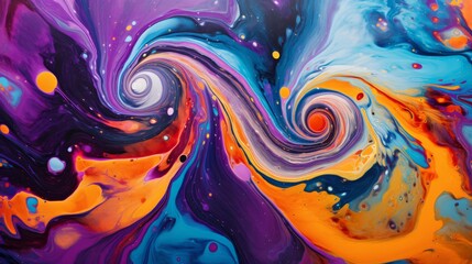 An abstract painting with blue, yellow, and purple colors