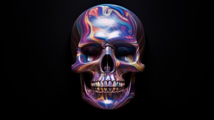 A colorful skull with a black background