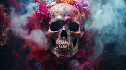 A skull with smoke coming out of it - obrazy, fototapety, plakaty