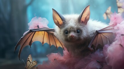 A small bat sitting on abstract background