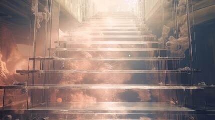 A set of stairs leading up to a sky filled with clouds