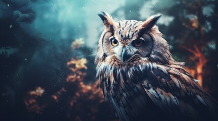 A close up of an owl in a forest