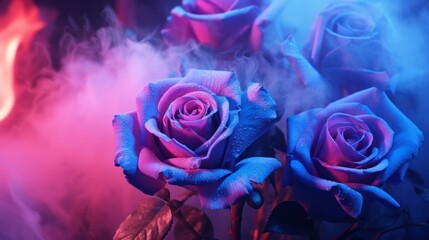 A bunch of roses that are in the smoke