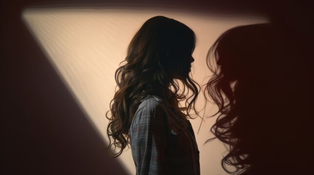 A mysterious woman standing in the shadows of a wall