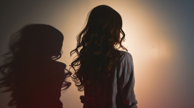 A mysterious woman standing in the shadows of a wall