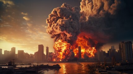 A huge fire is raging out of a city - obrazy, fototapety, plakaty