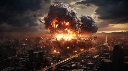 A huge explosion in the middle of a city - obrazy, fototapety, plakaty