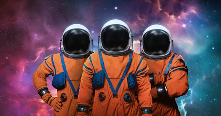 Group of astronauts in space background. Astronaut crew in space. Spaceman mission. Elements of this image furnished by NASA