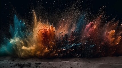 illustration,hundreds of feet covered in vibrant colored dust splashes