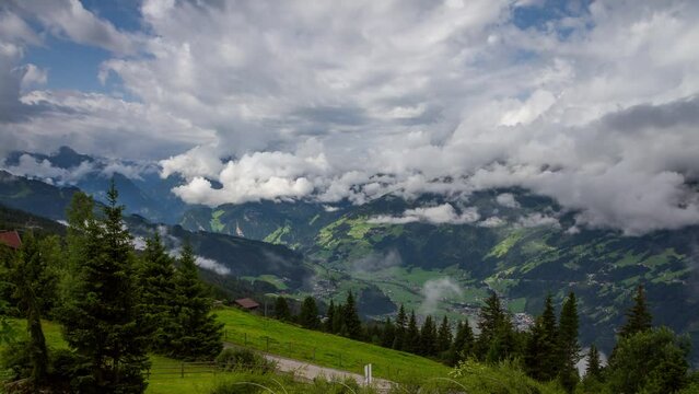 Timelapse view of Zillertal valley from Zillertal Arena, Austrian alps