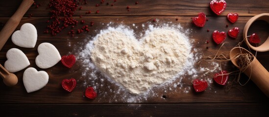 Creating heart shaped dough cookies and inscribing love for Valentine s Day