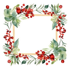 Hand-painted winter berries and leaves with a wooden frame