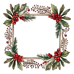 Hand-painted winter berries and leaves with a wooden frame