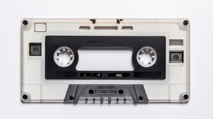 Fototapeta premium Top View of Cassette Tape on Seamless White Background