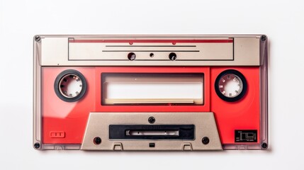 Fototapeta premium Top View of Cassette Tape on Seamless White Background
