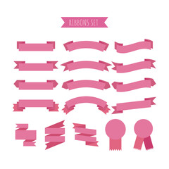 Pink ribbons vector illustration set.