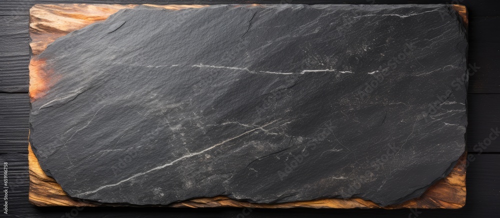 Canvas Prints Top view of a dark stone texture with a black slate board for menu or recipe