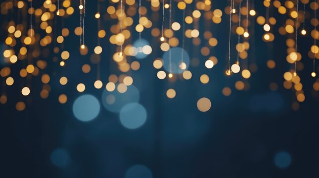 holiday illumination and decoration concept christmas garland bokeh lights over dark blue background 