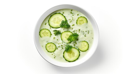 Cucumber Soup in a Bowl Seen from Above on White Background