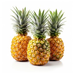 Fototapeta premium Three Fresh Pineapples on a White Background