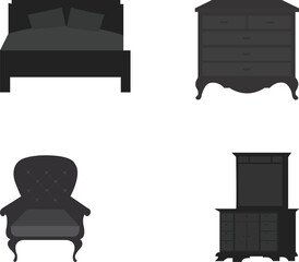  Furniture drawing silhouette icons set.  furniture interior elements Collection.