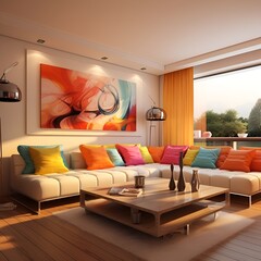 modern warm colorful livingroom interior design