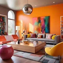 modern warm colorful livingroom interior design