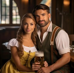 a man with a woman posing in bavaria beer