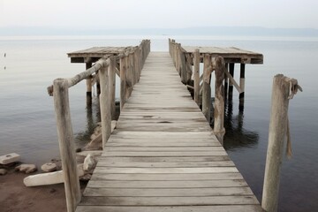 A pier made of pale wood. Generative AI