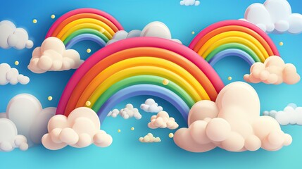 illustration, colorful rainbow with clouds