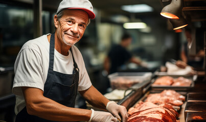 Ensuring Quality: The Butcher's Careful Hands at Work.