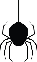 Spider Black Widow. Black bug spider silhouette, isolated white background. Scary Halloween icon, symbol horror, animal arachnid, creepy dangerous insect, arachnophobia fear