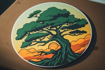 Sticker with a depiction of a tree. Generative AI