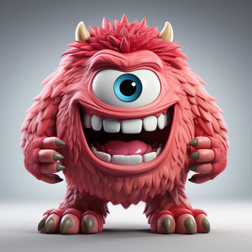 3d illustration of red monster cartoon character, generative ai