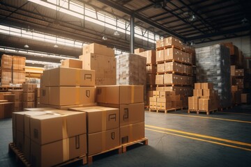Warehouse boxes for shipping and delivery, with available space for customization. Generative AI