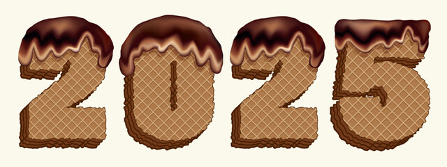 New year figures from waffle cakes. Vector drawing