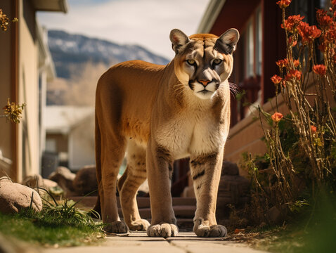 A Photo of a Mountain Lion in the Backyard of a House in the Suburbs