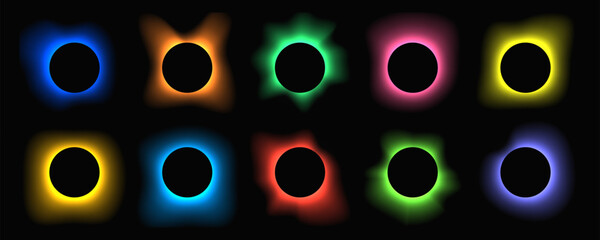 Set of circle illuminate light frames with color gradient