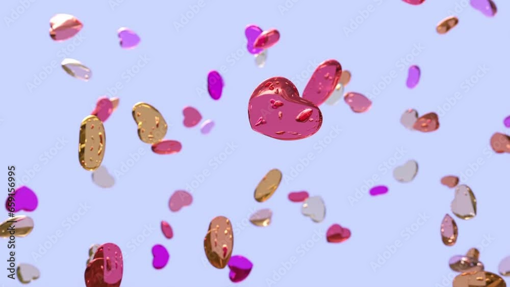 Wall mural flying glass hearts, seamless looping