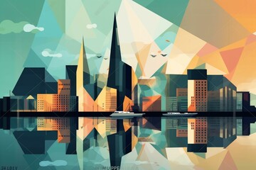 Abstract illustration of Oslo landmarks. Generative AI - obrazy, fototapety, plakaty