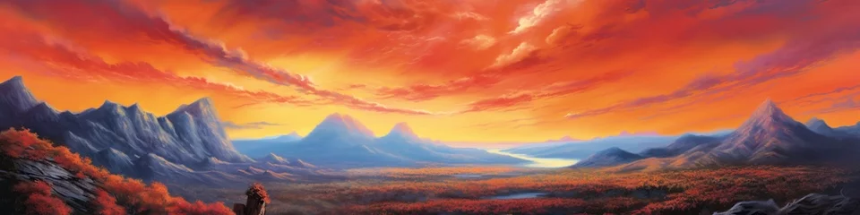 Deurstickers illustration, a sunset over a mountain, website header © Jorge Ferreiro