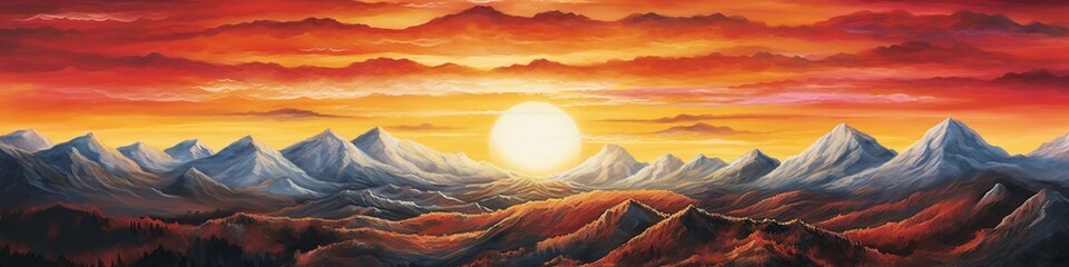 illustration, a sunset over a mountain, website header - obrazy, fototapety, plakaty